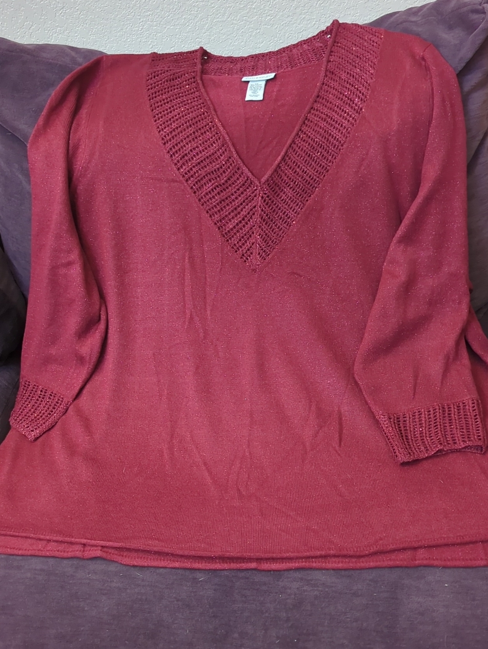 Catherines Burgundy V-Neck Sparkle Knit Sweater